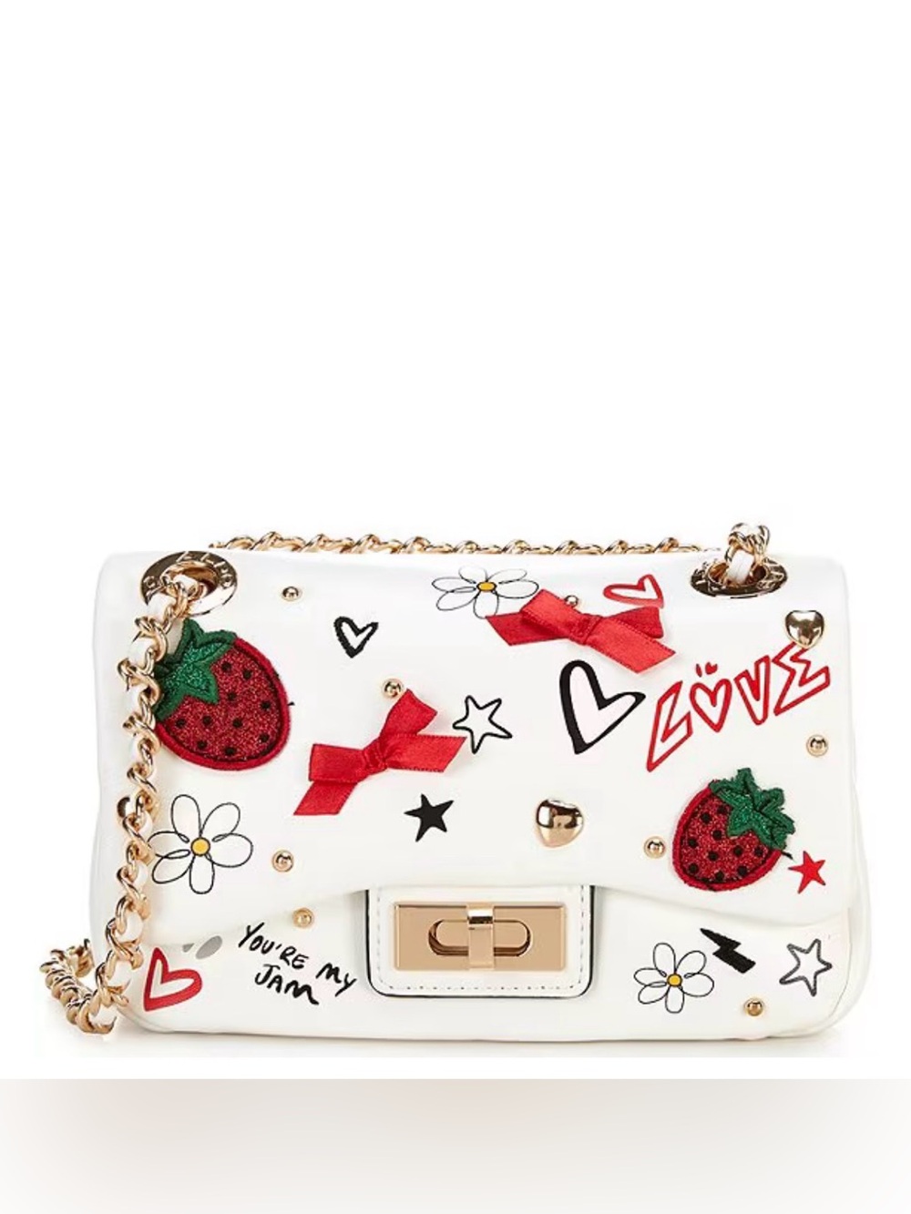 Aldo White Embroidered Strawberry & Bow Crossbody Bag
